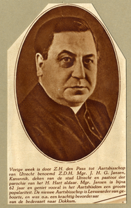 105170 Portret van J.H.G. Jansen, geboren 1868, aartsbisschop van Utrecht (1930-1935), overleden 1936. Borstbeeld ...